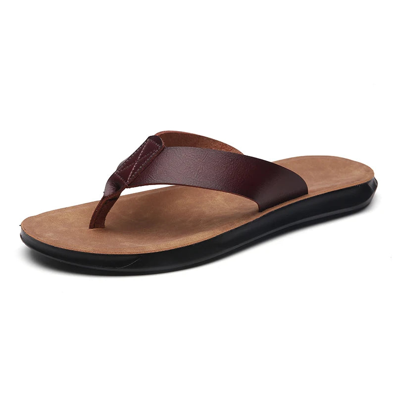 Size 38-47 New Italian Leather Flip-flops For Men Casual Cool Beach Summer Shoes Hotel Slippers Man Light Flats Luxe Men's Shoes