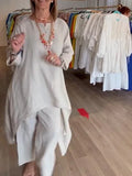 Women's Long-sleeved Cotton and Linen Suit, Pure Color, Casual, Europe and the United States, Beyond Borders, New, Summer, 2024 