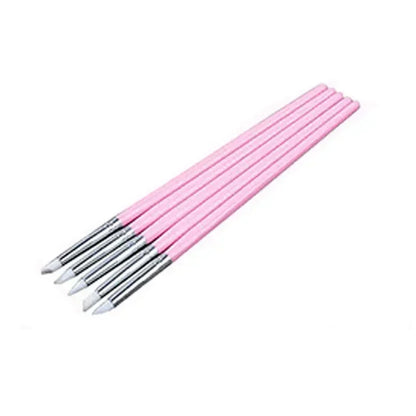 Juego de 5 pinceles de silicona para decoración de uñas, punta de esmalte de gel UV, imagen 3D, pinceles para punteado, herramienta de manicura DIY