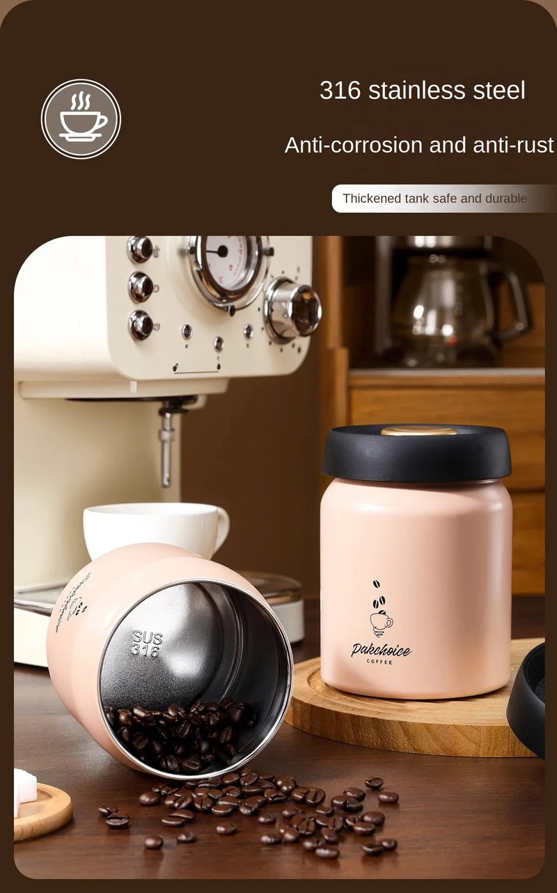 316 Stainless Steel Vacuum Coffee Storage Container Airtight Light-proof Tea Spice Food Storage Jar Kitchen Tool