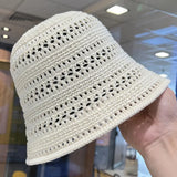 Hollow Out Crochet Sun Hat Wide Brim Bucket Hat Knitted Fisherman Hat Foldable Visor Small Fresh Simple Outdoor Casual Beach Cap
