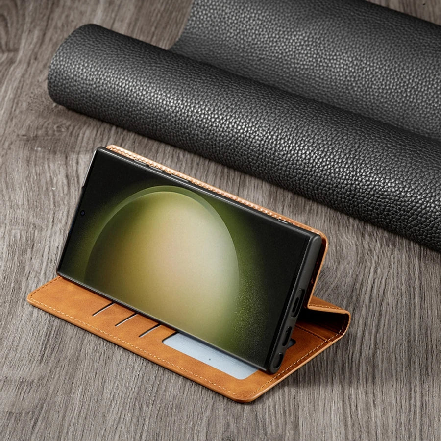 Wallet Magnetic Flip Card Slot Leather Case For Samsung Galaxy S24 Ultra S23 Plus S22 S21 S20FE A05s A14 A15 A34 A35 A53 A54 A55