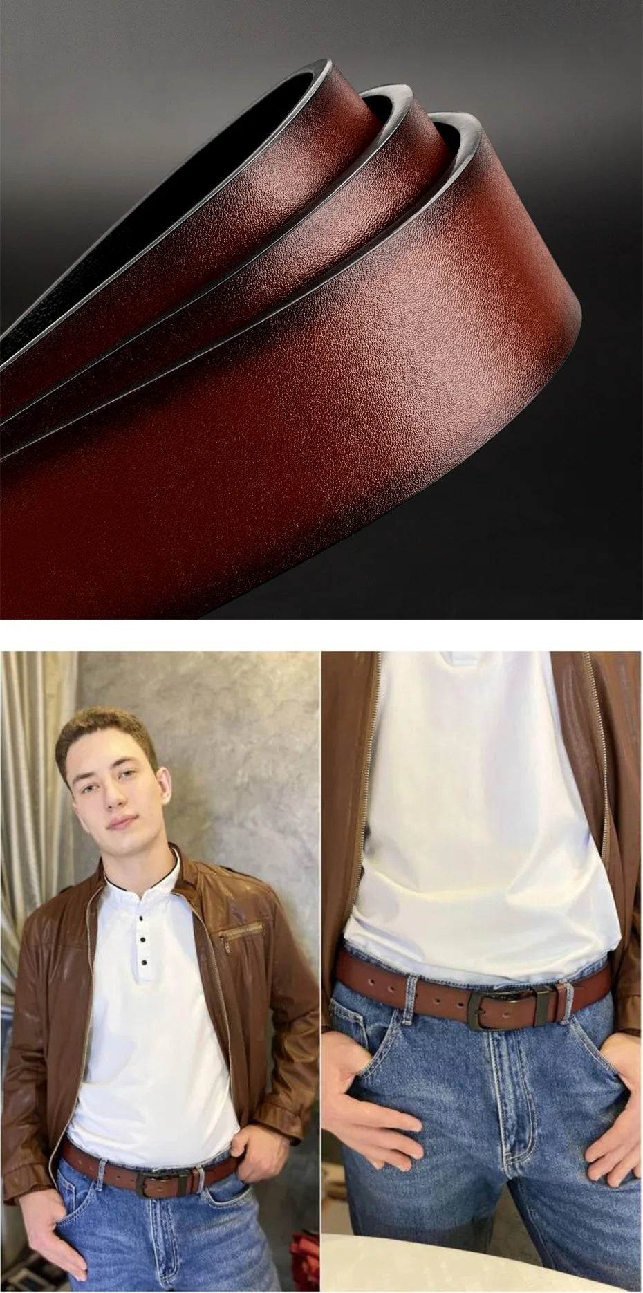 Cinturón casual vintage Maikun para hombre, con hebilla de pasador negra, de cuero ancho y versátil para estudiantes.