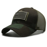 Black Mesh - Backed Baseball Cap with American Flag Patch - Stylish and Patriotic Accessory
