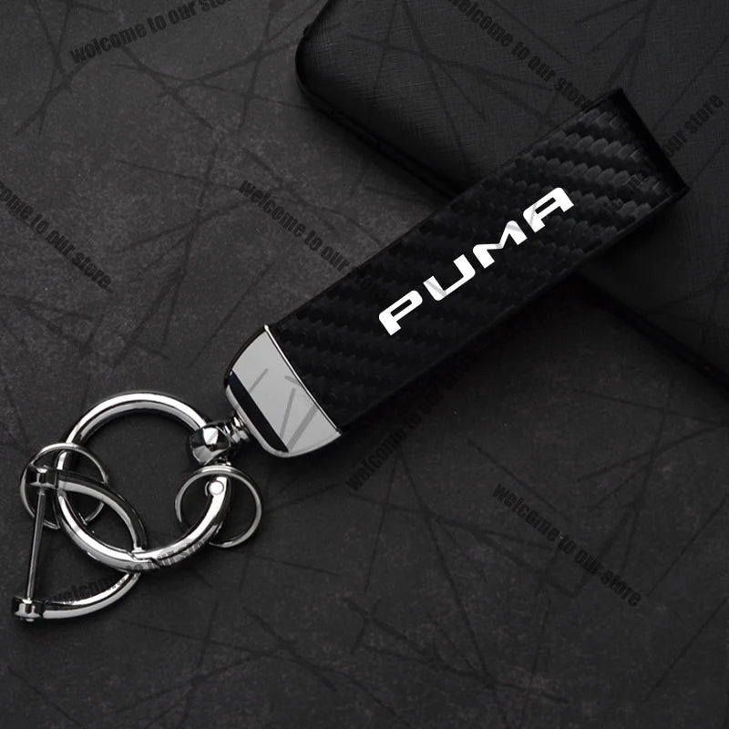 Car Keychain For PUMA ST Cougar Wolf MK3 MK4 MK5 MK6 Logo Carbon Fiber Leather Zinc Alloy Emblem Key Chain Accessories