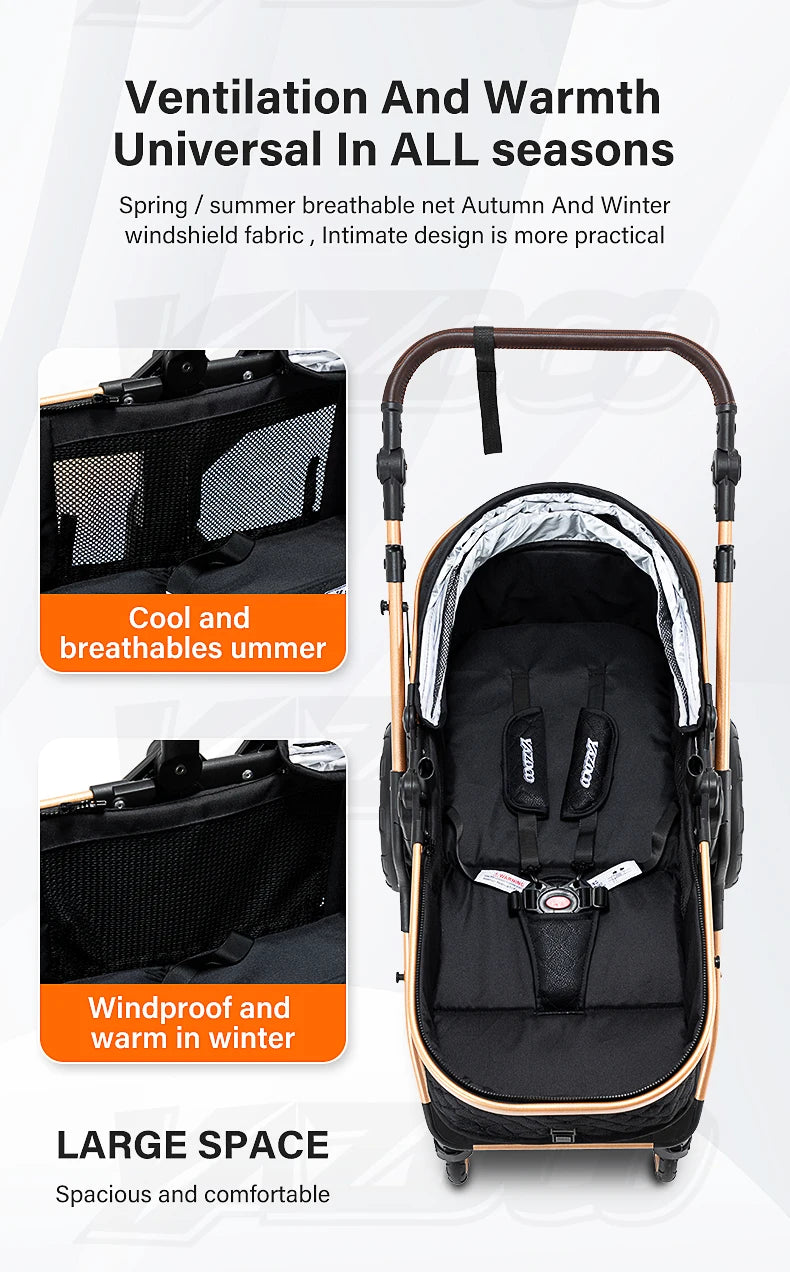 Newest Baby Stroller 3 in 1 Lightweight High Landscape Baby Carriage Aluminum Frame Travel System with Car Seat Pram for Newborn