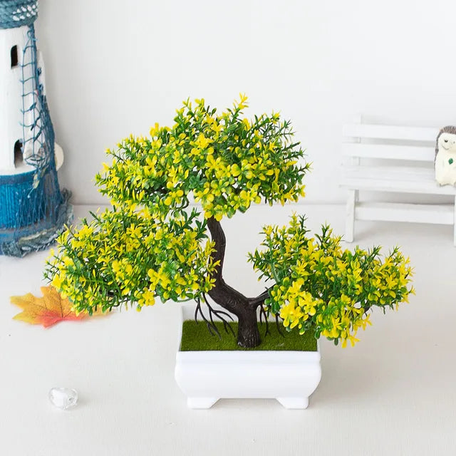 Plantas de plástico artificiais bonsai pequeno vaso de árvore planta falsa vaso de flores arranjo de jardim ornamentos quarto decoração de mesa de casa