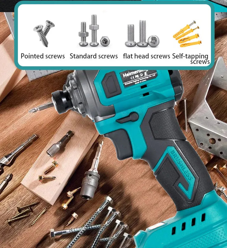 Heimerdinger Brushless Cordless Impact Driver ,1/4-Inch 6.35mm Hex Impact Driver,High Torque 220N.m Variable Speed
