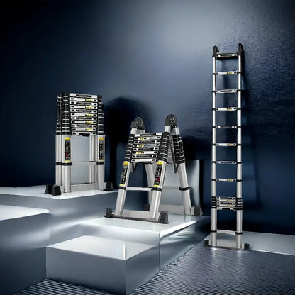 Escalera telescópica de acero inoxidable, resistente, ajustable, plegable, multifunción, para uso doméstico, interior y exterior.