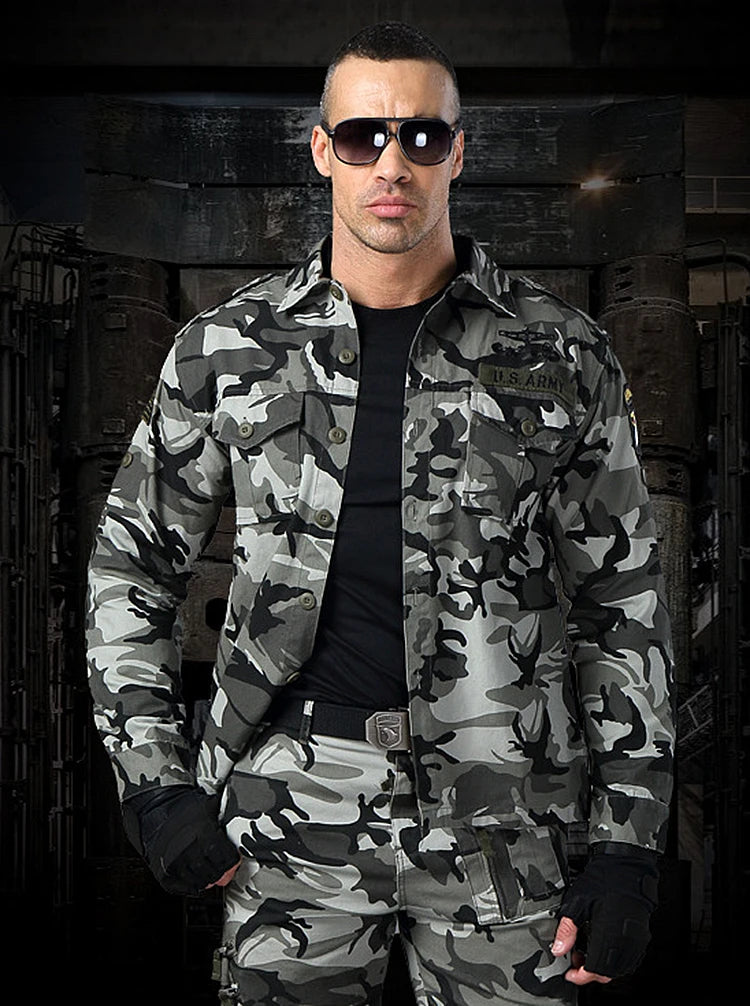 Short Sleeved Shirts Men Tactical T-shirt Spring Summer Workwear Cotton Vintage Shirt  Army Embroidery Pocket Cargo Tees