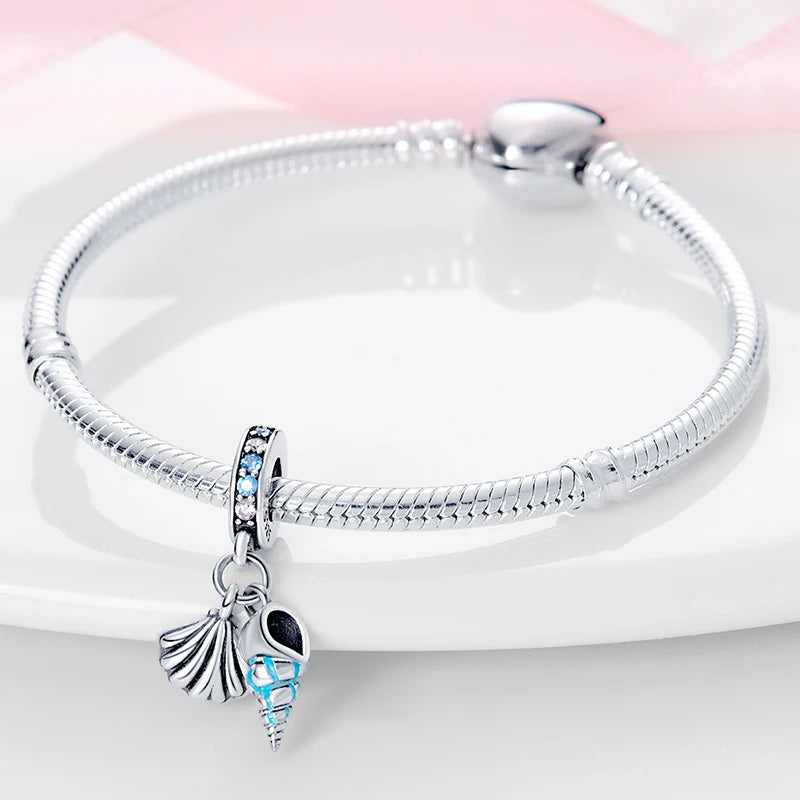 Ocean Series - Original Genuine 925 Sterling Silver Turtle Crab Mermaid Charm Beads Suitable for 3mm Bracelet DIY Making Pendant