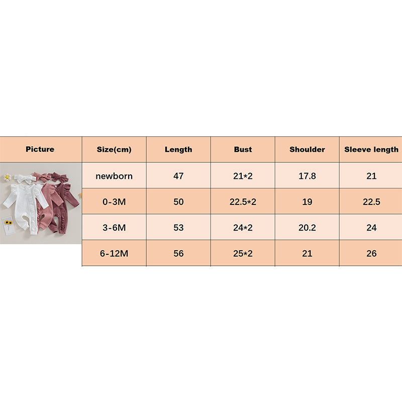 Pudcoco - Mono de otoño para bebé niña, color liso, cuello redondo, mangas voladoras, volantes, cremallera y diadema con lazo, 0-12 meses