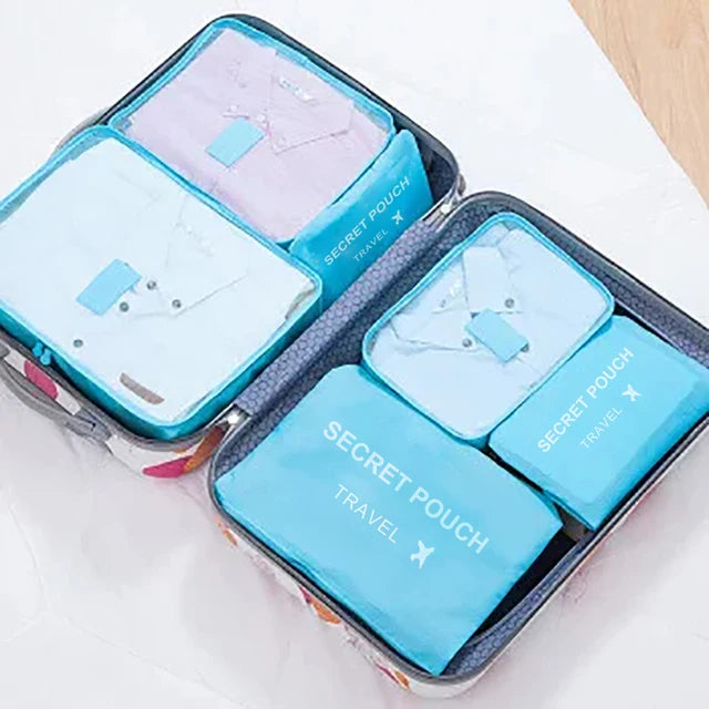 Bolsa de almacenamiento de viaje de gran capacidad, impermeable, para equipaje, ropa interior y con cremallera, color rosa, azul y gris, 6 unidades por juego. 