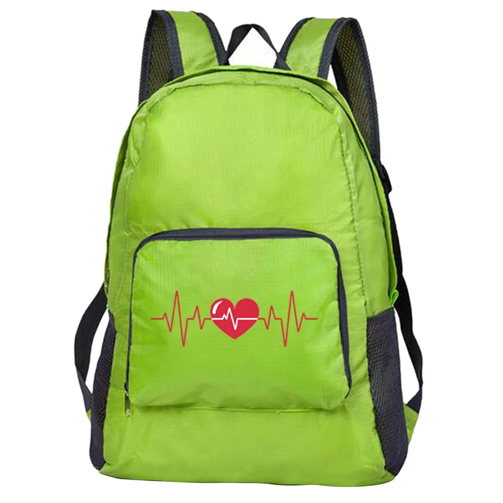 Outdoor Travel Lightweight Portable Foldable Backpack Love Print Folding Green Bag Ultralight Pack for Women Men Hiking Daypack