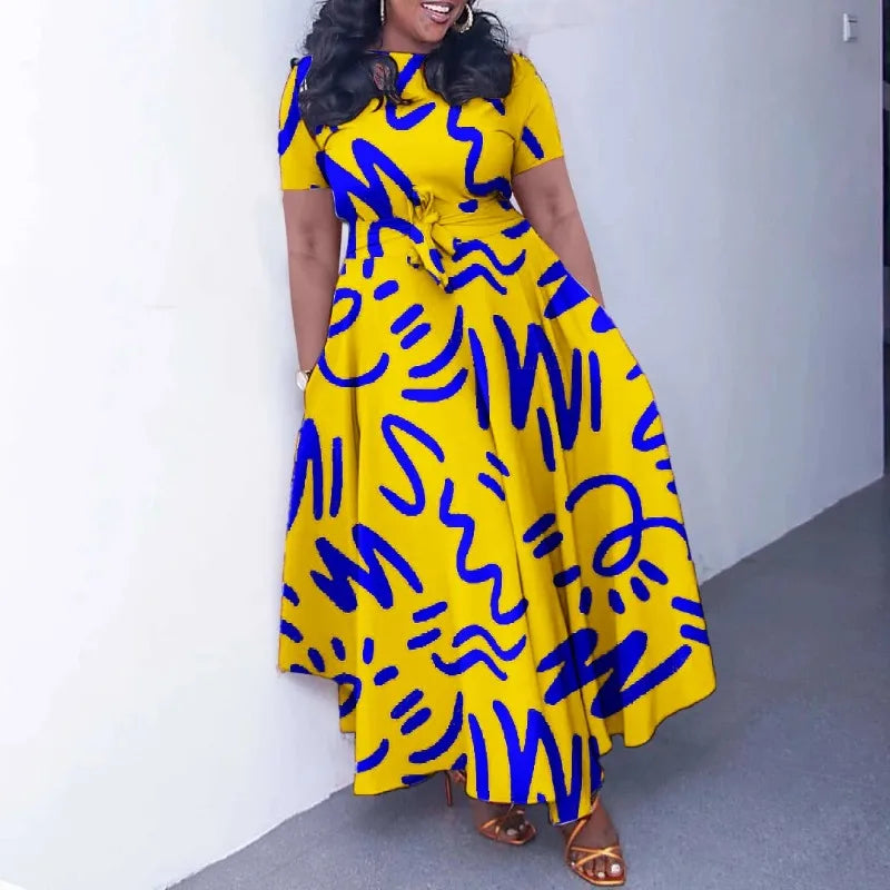 2025 Dashiki Fashion Belted Maxi Long Party Dress Vintage Printed Sundress Casual Vestidos Robe african dress Summer Women Dress