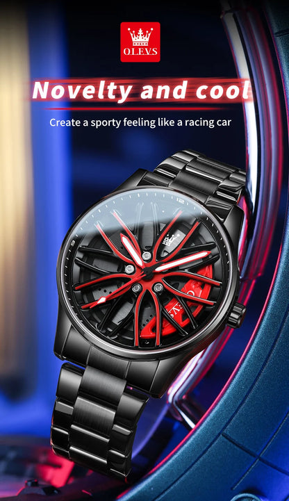 Reloj de lujo OLEVS Wheel para hombre, resistente al agua, con llanta giratoria deportiva, de cuarzo, de alta calidad y a la moda, el más vendido.