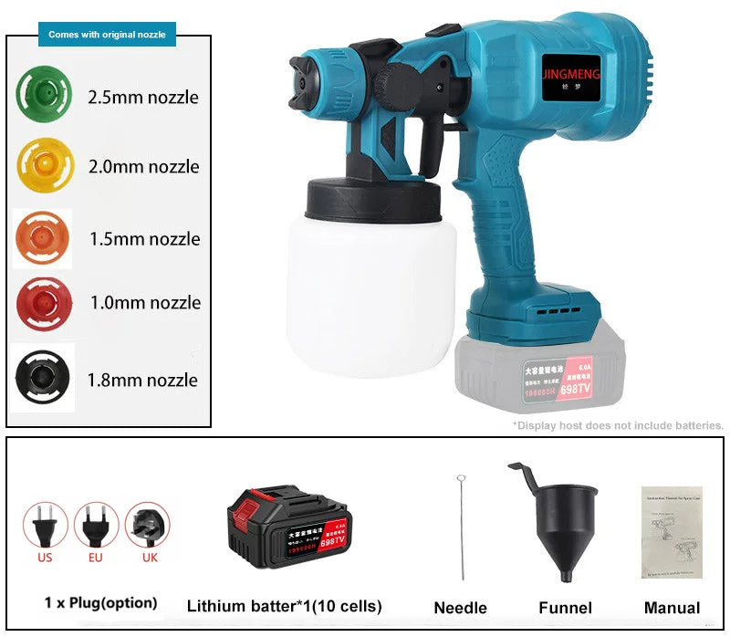 Pistola pulverizadora elétrica sem fio, 800ml, pulverizador de tinta, móveis automotivos, revestimento de aço, aerógrafo, compatível com bateria de 21v