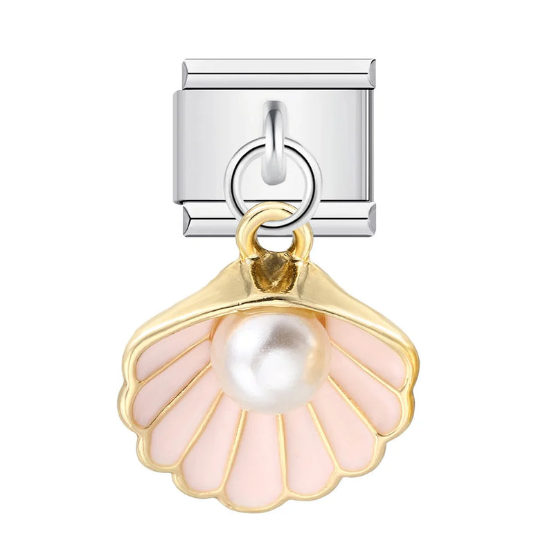 URING New Italian Charm Bracelet Pendant Series Shell Imitation Pearl Heart Personalized Assembly Chain Y2k DIY Making Jewelry