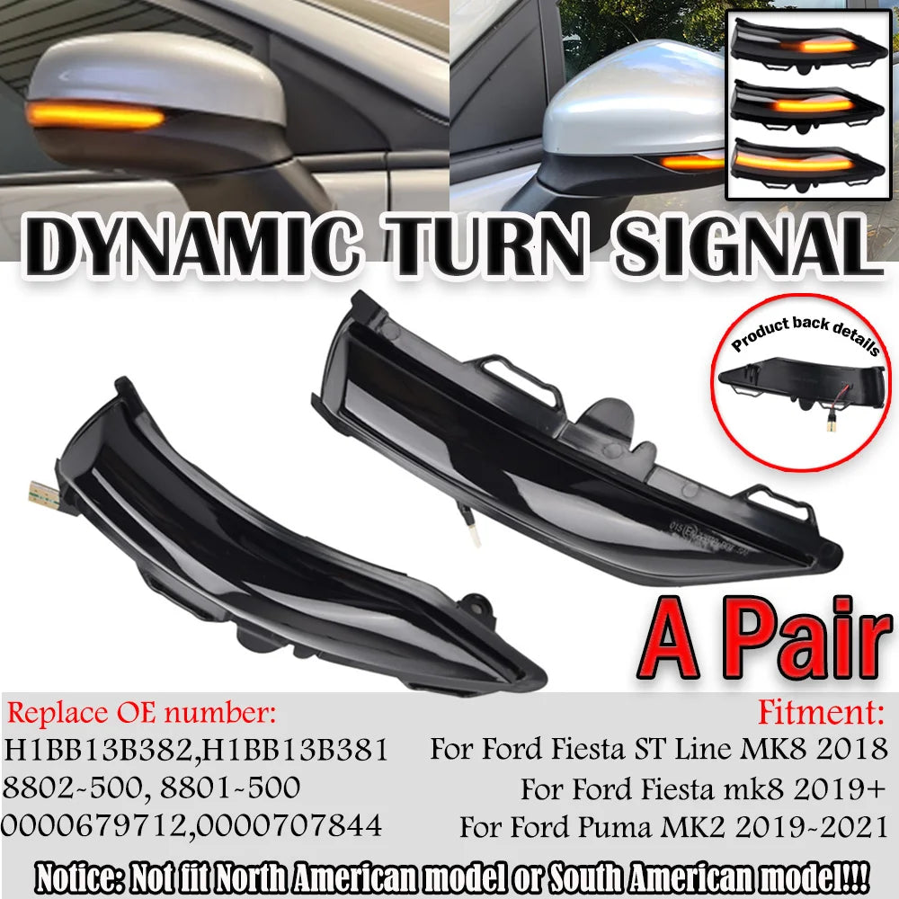 Luz LED intermitente para Ford Fiesta ST Line MK8, espejo retrovisor lateral, intermitente dinámico, repetidor, 2018-2019