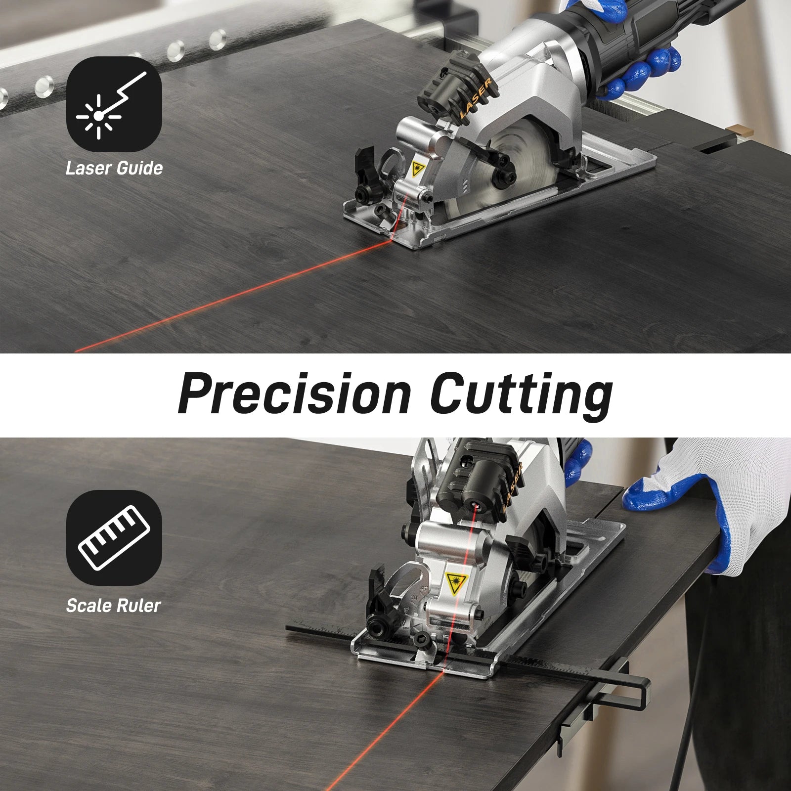 Geevorks Mini Circular Saw 4.8 Amp 4-1/2 Inch Compact Circular Saw 3700RPM Electric Circular Saws with Laser Cutting Guide