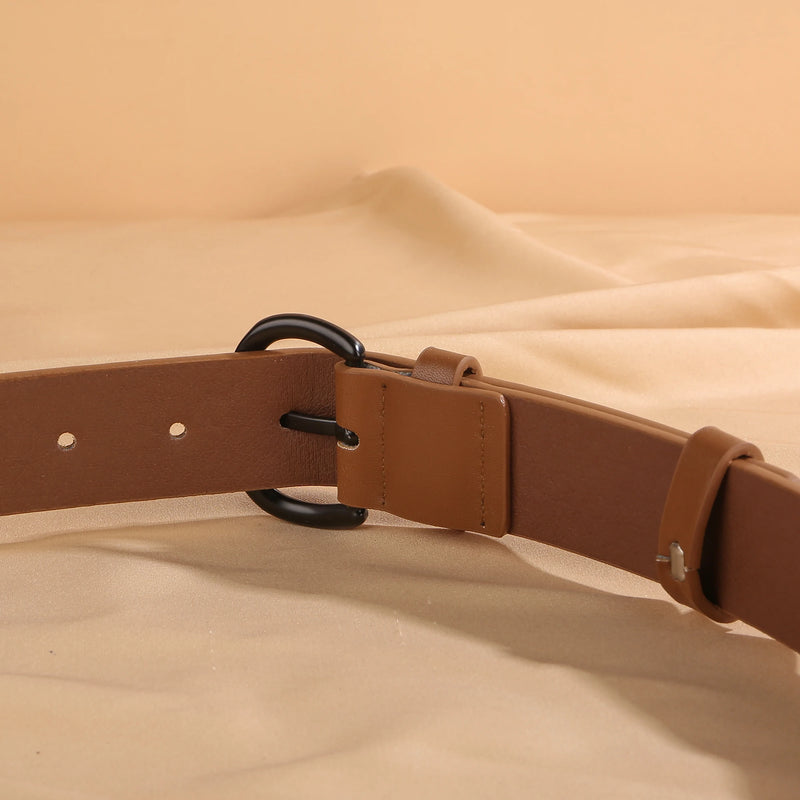 Women's Casual Leather Belt with black Buckle Versatile Waist Accessory for Jeans and Everyday Outfits