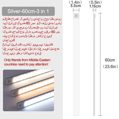 10-60cm led sob luzes do armário sensor de movimento luz noturna lâmpada sem fio recarregável para armário de cozinha quarto guarda-roupa luz