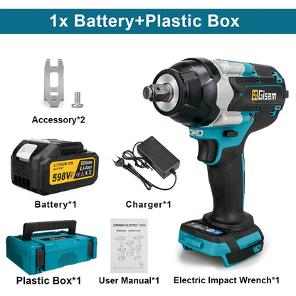 Gisam 1800N.M Torque Brushless Electric Impact Wrench 1/2 inch Screwdriver Cordless Wrench Power Tool For Makita 18V Battery Pin