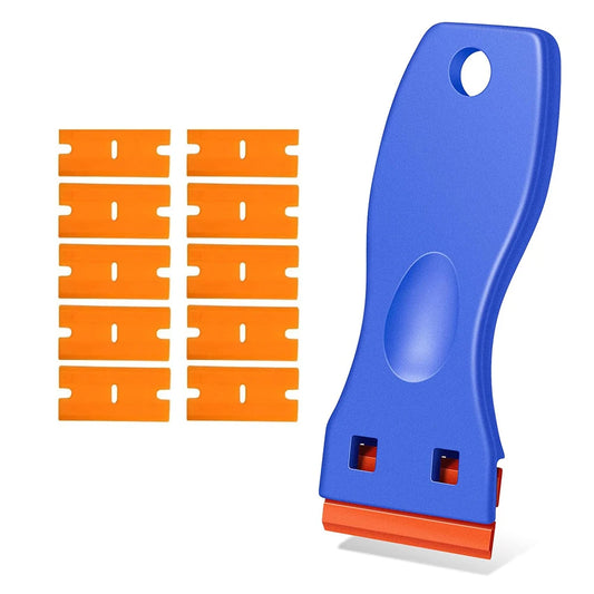 Plastic Razor Blade Scraper Tool with Plastic Blades Cleaning Scraper Remover for Floor Stovetop Car Window Glass