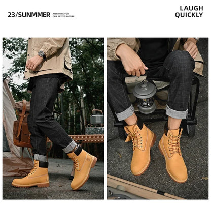Boots Men High Top Boots High Quality Women Leather Shoes Fashion Outdoor Sneakers Men Lace Up Non-Slip Ankle Boots for Couple