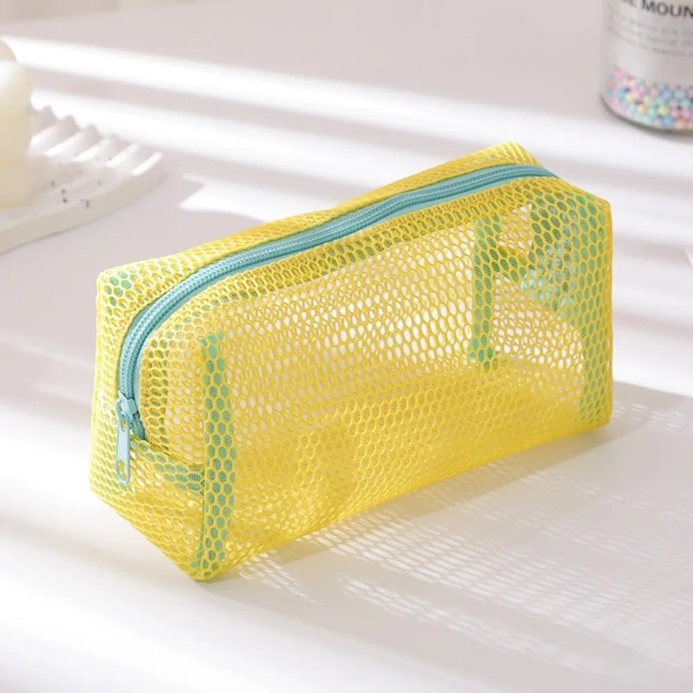 Fashion Mesh Cosmetic Bag Dopamine Large Capacity Lipstick Makeup Bag Transparent Travel Toiletry Bag Travel