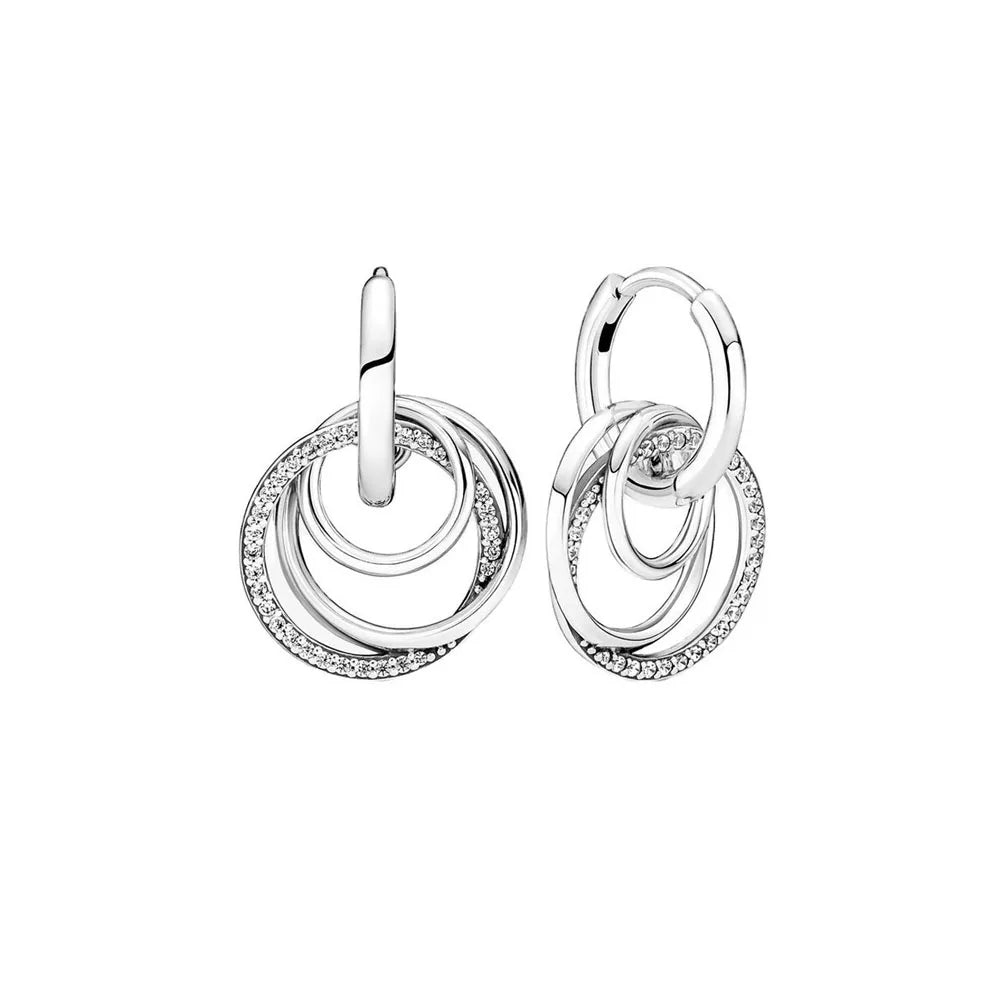 2024 New 925 Silver Plated Double Hoop Earrings For Women Butterfly Sun Moon Heart DIY Accessories 