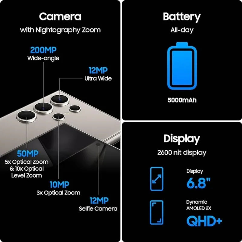 Samsung Galaxy S24 Ultra 5G S928U1 S928B S928N S9280 6.8" ROM 256/512GB/1TB RAM 12GB Snapdragon NFC Original AI Cell Phone