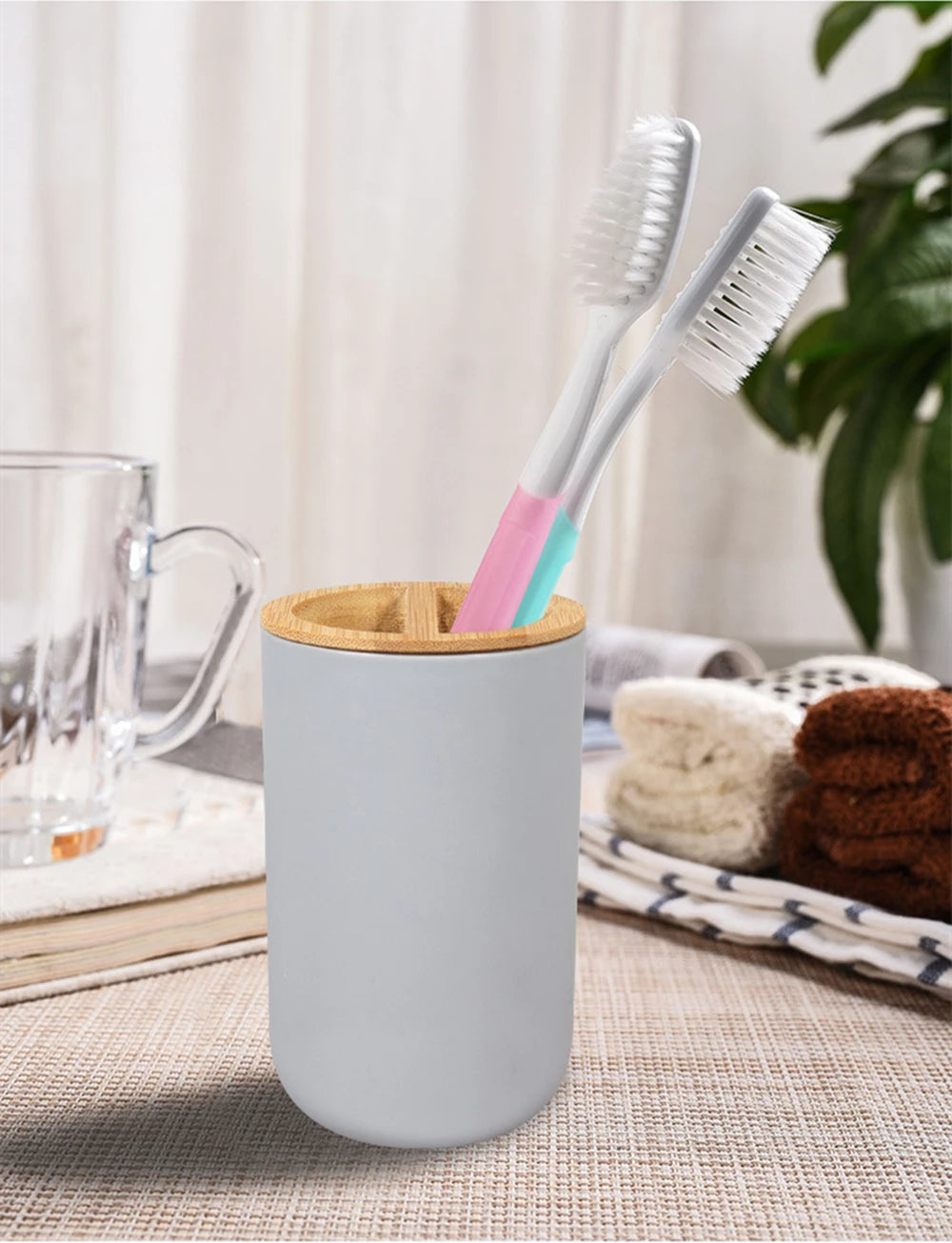 White Black Gray Bamboo Soap Dish Home Hotel Bathroom Supply Mouthwash Cup Toothbrush Holder Storage Bottle Bathroom Wash Set