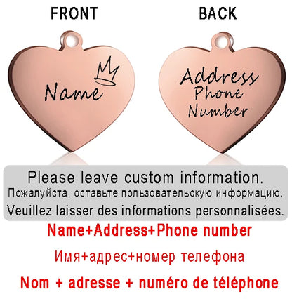 Dog ID Heart Tag Custom Personalized Cat Collar Pendant Engraved Pet Necklace Chain Charm Supplies For Name Products
