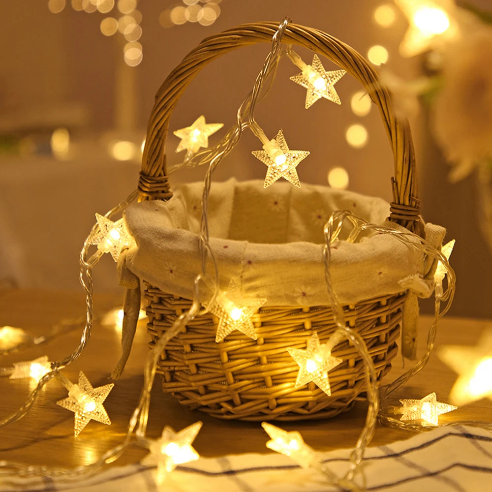 Guirnalda de luces LED para exteriores, cadena de luces con forma de estrella, luces de hadas, luces para fiestas, hogar, boda, jardín, decoración navideña