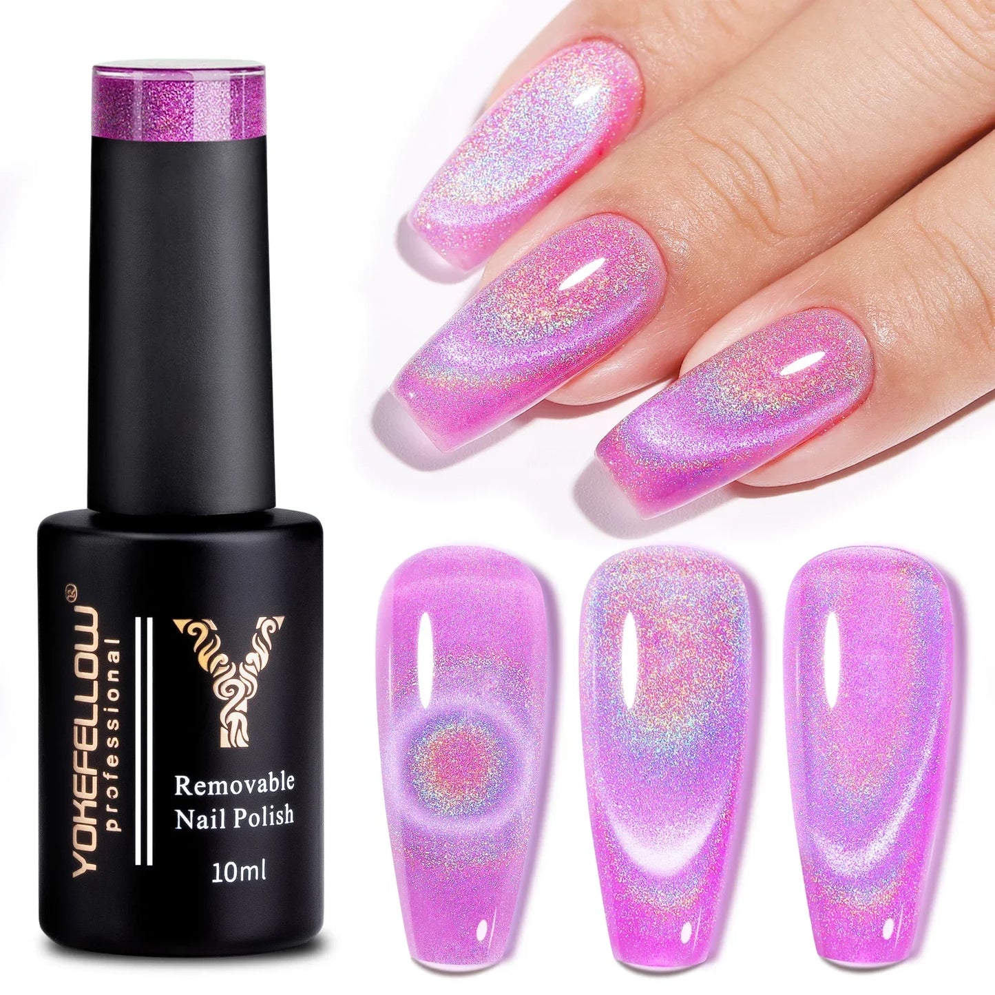Esmalte de uñas en gel YOKEFELLOW Cat Eye de 10 ml, esmalte de uñas magnético plateado, esmalte de uñas en gel profesional para manicura DIY.