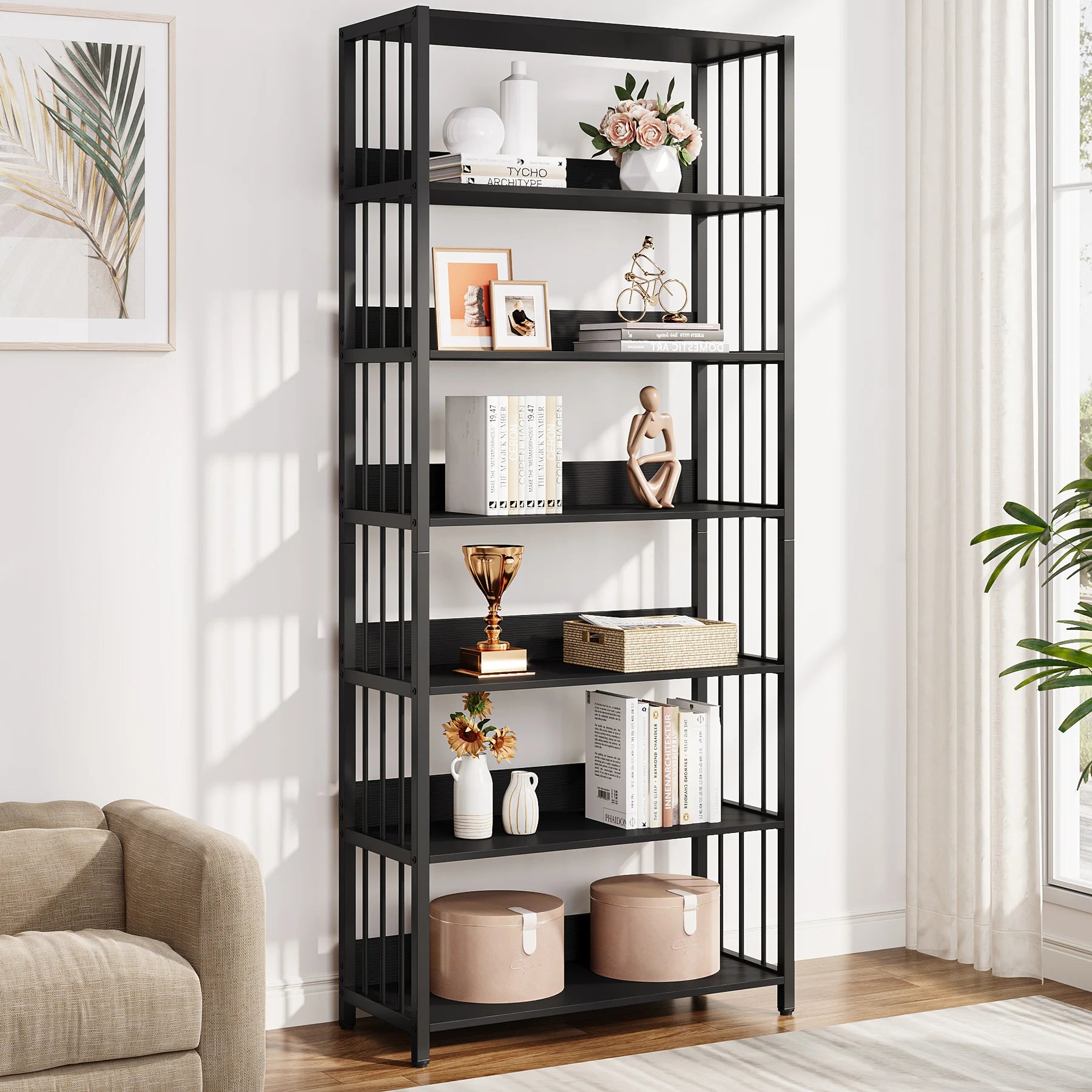 Tribesigns Bookshelf Storage Rack Standing Shelf 5 Tier Industrial Sturdy Bookshelf with Iron Pipe Frame