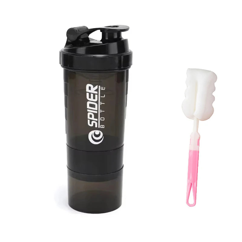 3 Layers Protein Shaker Bottles with Mix Ball Leak Proof Water Bottle for Protein Mixes with Powder Storage and Pill Organizer