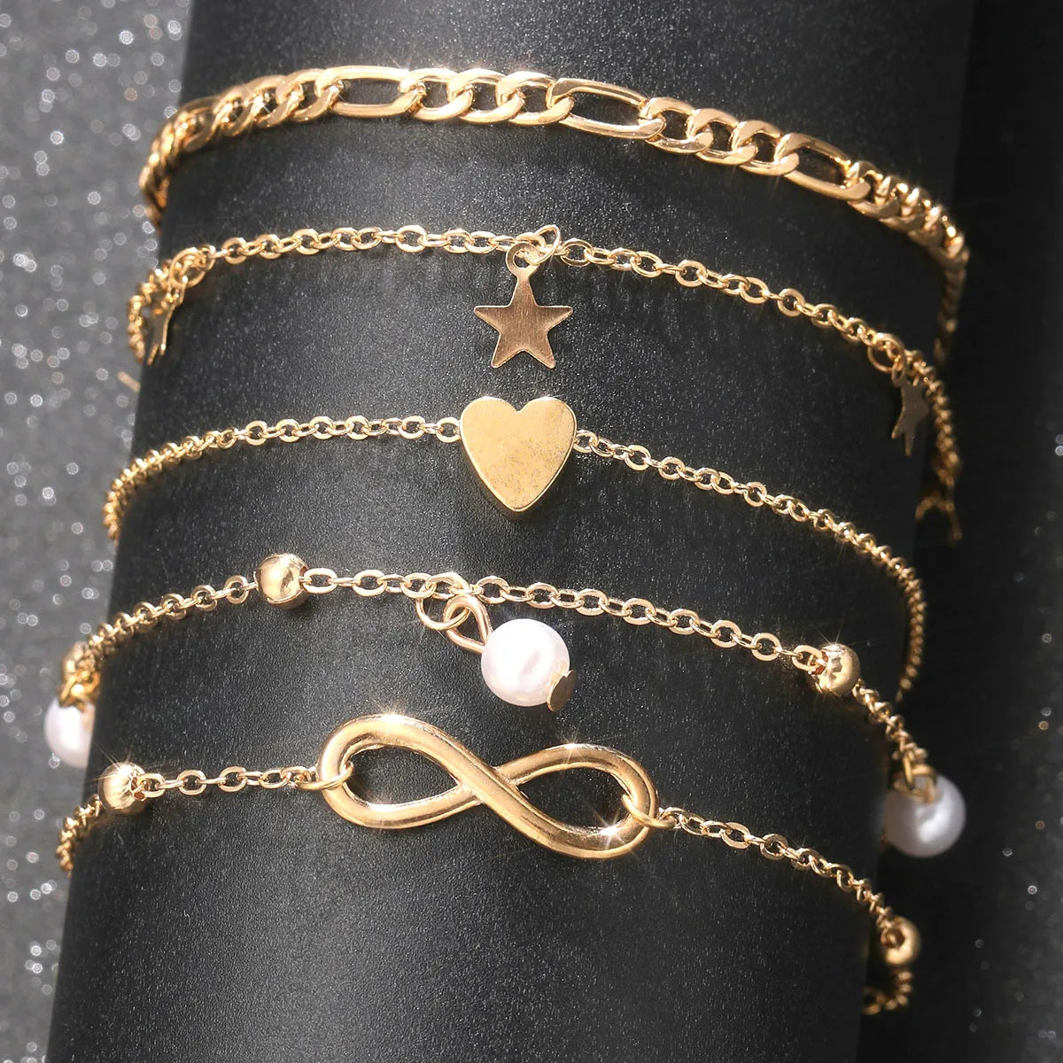 5Pcs Bohemian Pineapple Pearl Anklet for Women Fashion Simple Temperament Ladies Infinite Ankle Bracelets Jewelry Star Anklets