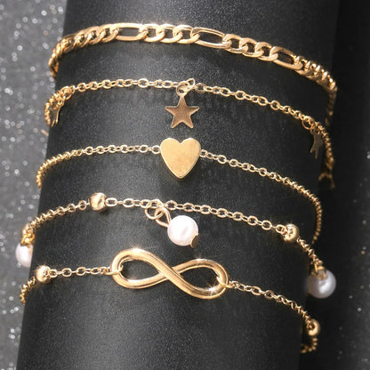 5Pcs Bohemian Pineapple Pearl Anklet for Women Fashion Simple Temperament Ladies Infinite Ankle Bracelets Jewelry Star Anklets