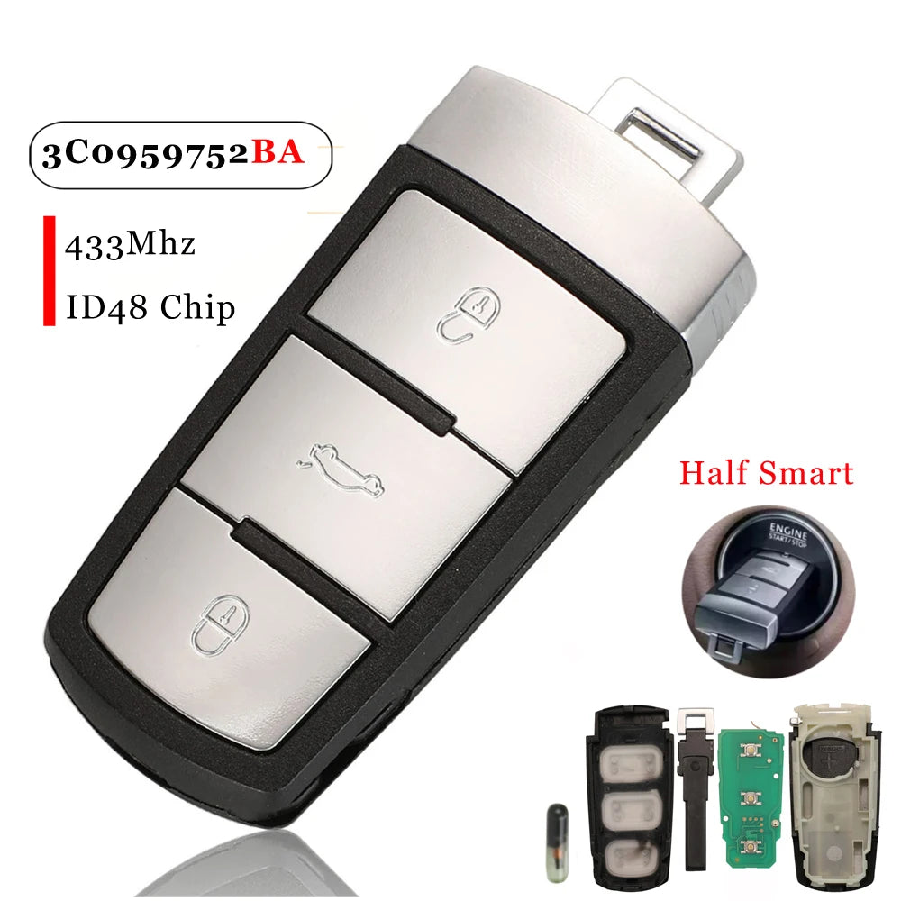 jingyuqin 3 Buttons Flip Smart Car Remote Key Fob with ID48 Chip 3C0959752BA 433MHZ ID48 For VW Passat B6 3C B7 Magotan CC