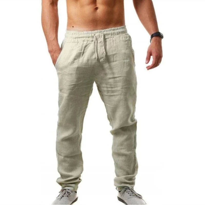 Pantalones casuales para hombre, primavera verano, con cordón, sólidos, de talla grande, transpirables y deportivos. 