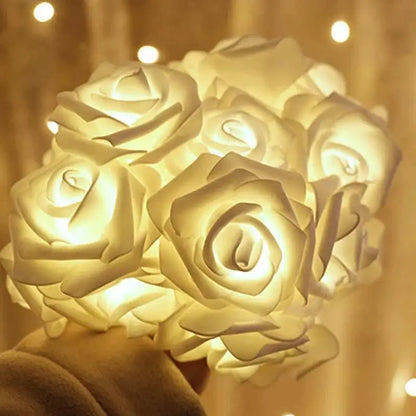 Guirnalda de luces LED con flores artificiales, ramo de rosas, lámpara romántica, guirnalda de luces de hadas para decoración de bodas y San Valentín