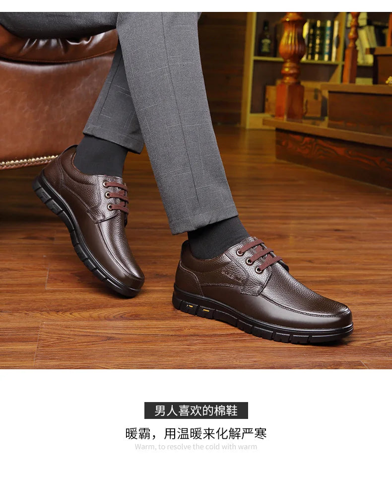 Hot Sale Men Genuine Leather Casual Shoes Soft Sole Lace-up Luxury Brand Middle-aged Old Man Dad Lightweight Loafers Shoes