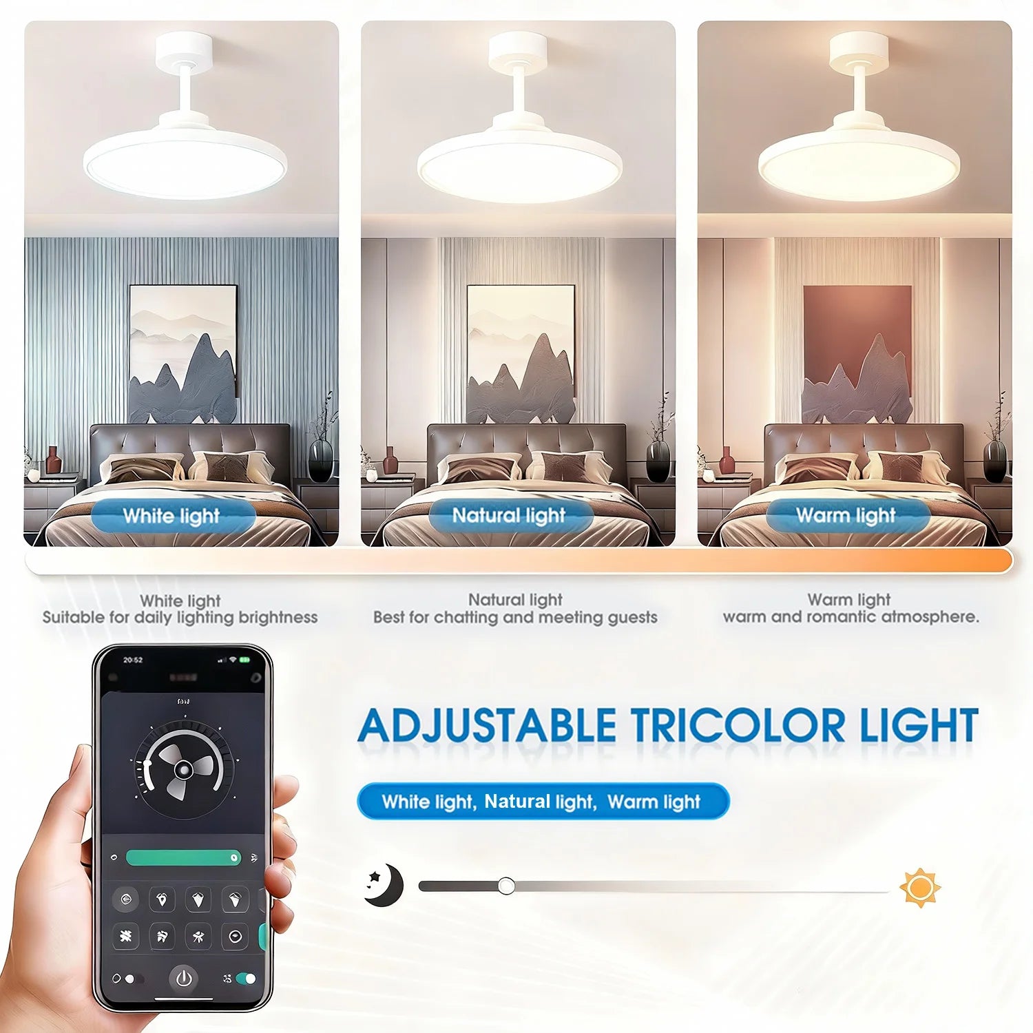 IRALAN Ceiling Lamp Fan Retractable Blades Smart with Remote Control Ceiling Fan with Light Energy Saving Led Living Room Light