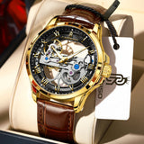 CAREKISO Fashion Men's Watches Original Mechanical Leather Men Clock Waterproof Hollow Tourbillon Automatic Man Watch Reloj Male