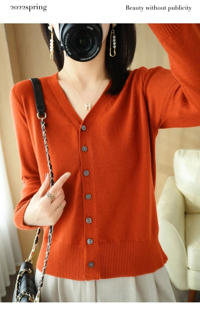 Cárdigan de punto de cachemira Andy de otoño, nuevo, con cuello en V, color liso, moderno, de alta calidad, cómodo, holgado e informal - GH021