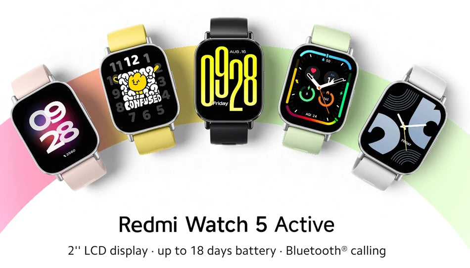 Versión global Xiaomi Redmi Watch 5 Active Pantalla de 2'' Hasta 18 días de duración de la batería Más de 140 modos de entrenamiento Llamadas Bluetooth 5ATM