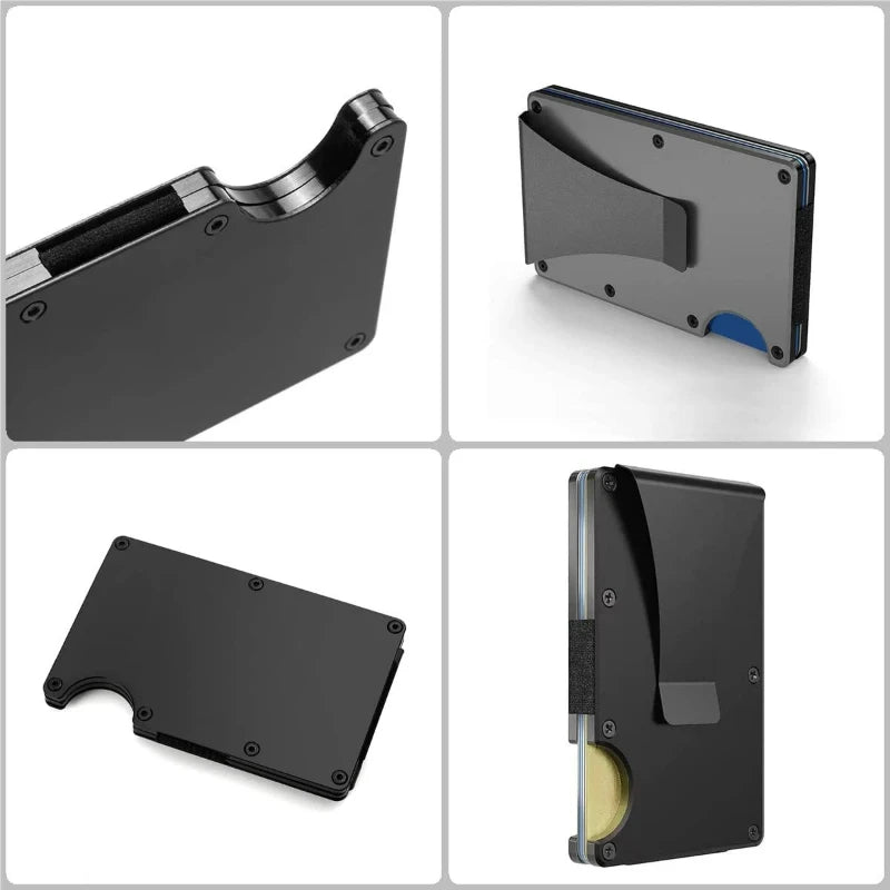 Cartera delgada para hombre - Billetera minimalista con bloqueo RFID y bolsillo frontal - Billetera metálica con clip para billetes