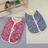 Winter Flower Pattern Pet Jacket Pet Dog Costume Navy Pink Sleeveless Vest Jacket Warm Comfortable Floral Cotton Vest Small Dog